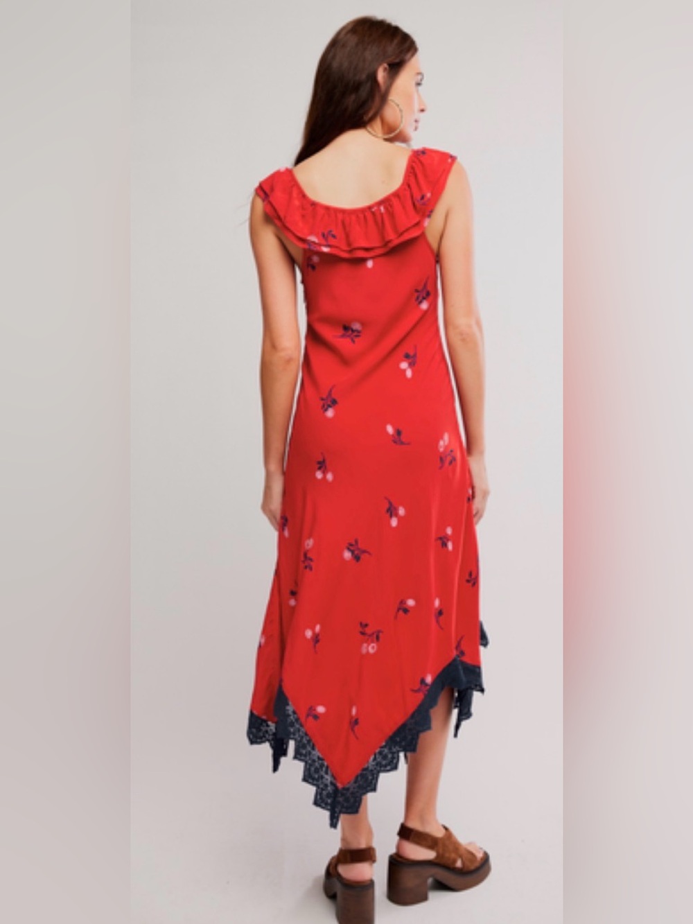 Free People Flock Together Midi Dress Red Lace Hem Size Small NWT - Picture 3 of 15